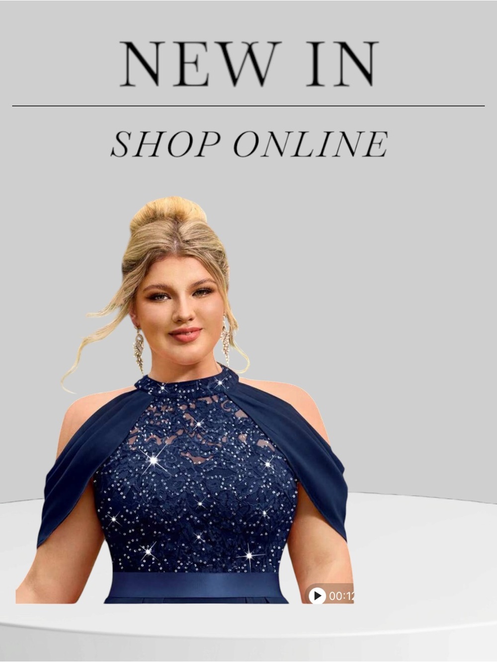 SHEIN Navy Plus Halter Neck Sequin Floral Lace Cutout Shoulder